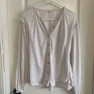 Goldie Pima Cotton Ruffle Long Sleeve Light Weight Blouse